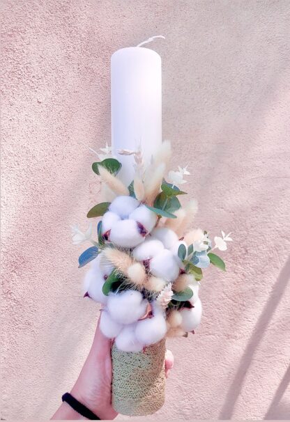 Lumanare Botez flori nemuritoare Lumanare botez Lumanare botez bumbac Lumanare botez eucalipt Lumanare botez fetita Lumanare botez fata Lumanare botez baiat Lumanare botez baietel
